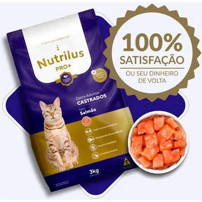 Ração Seca Nutrilus Pro+ Salmão para Gatos Adultos Castrados - WTFCZRXY-3KG