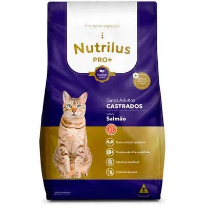 Ração Seca Nutrilus Pro+ Salmão para Gatos Adultos Castrados - WTFCZRXY-3KG