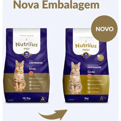 Ração Seca Nutrilus Pro+ Salmão para Gatos Adultos Castrados - WTFCZRXY-3KG